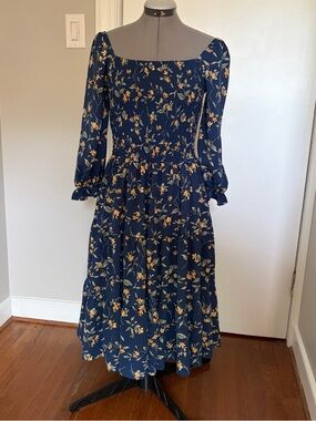 Baltic Born Navy Floral Smocked Midi Dress